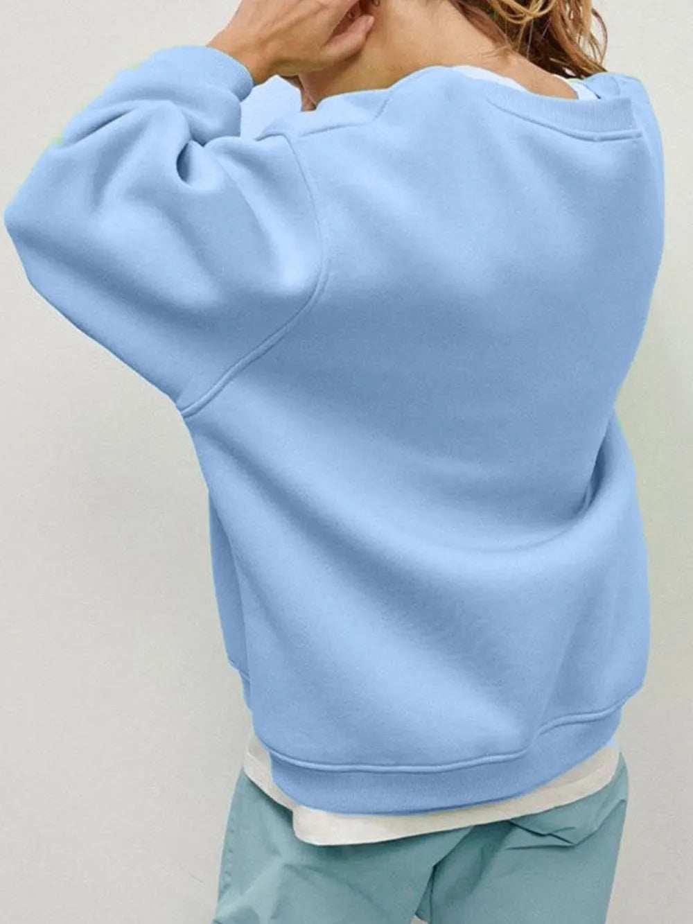 Round Neck Dropped Shoulder Long Sleeve Sweatshirt - Trendsi - Flyclothing LLC