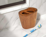 Natural Brown Solid Teak Oval Toothbrush Holder - Homeroots - Flyclothing LLC
