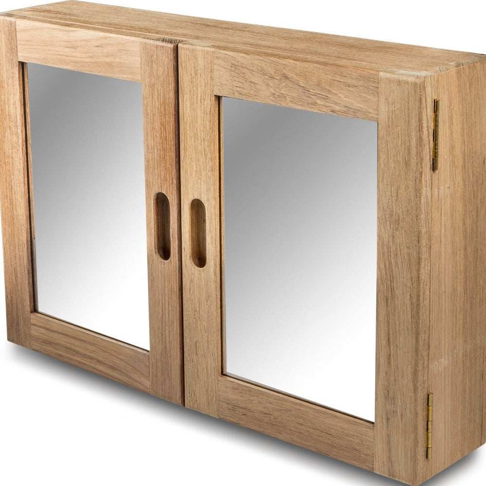 Traditional Solid Teak Double Door Mirrored Medicine Cabinet - Homeroots - Flyclothing LLC