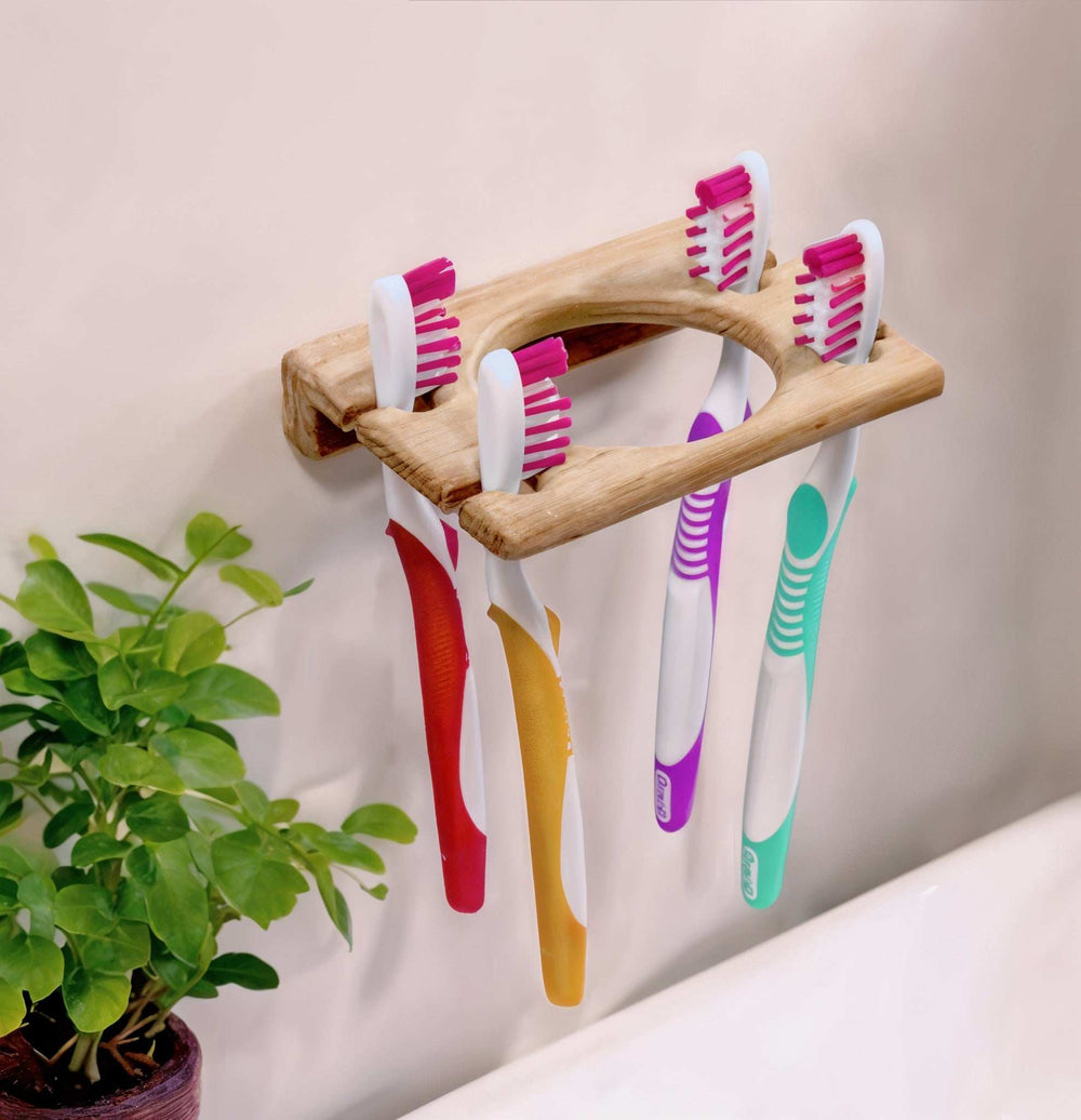 Traditional Solid Teak Wall Mount Cup and Toothbrush Holder - Homeroots - Flyclothing LLC