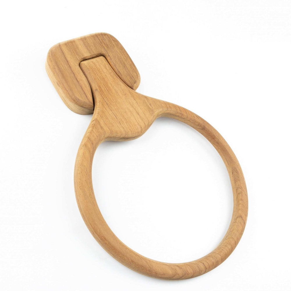 Natural Solid Teak Wood Wall Mount Towel Ring - Homeroots - Flyclothing LLC