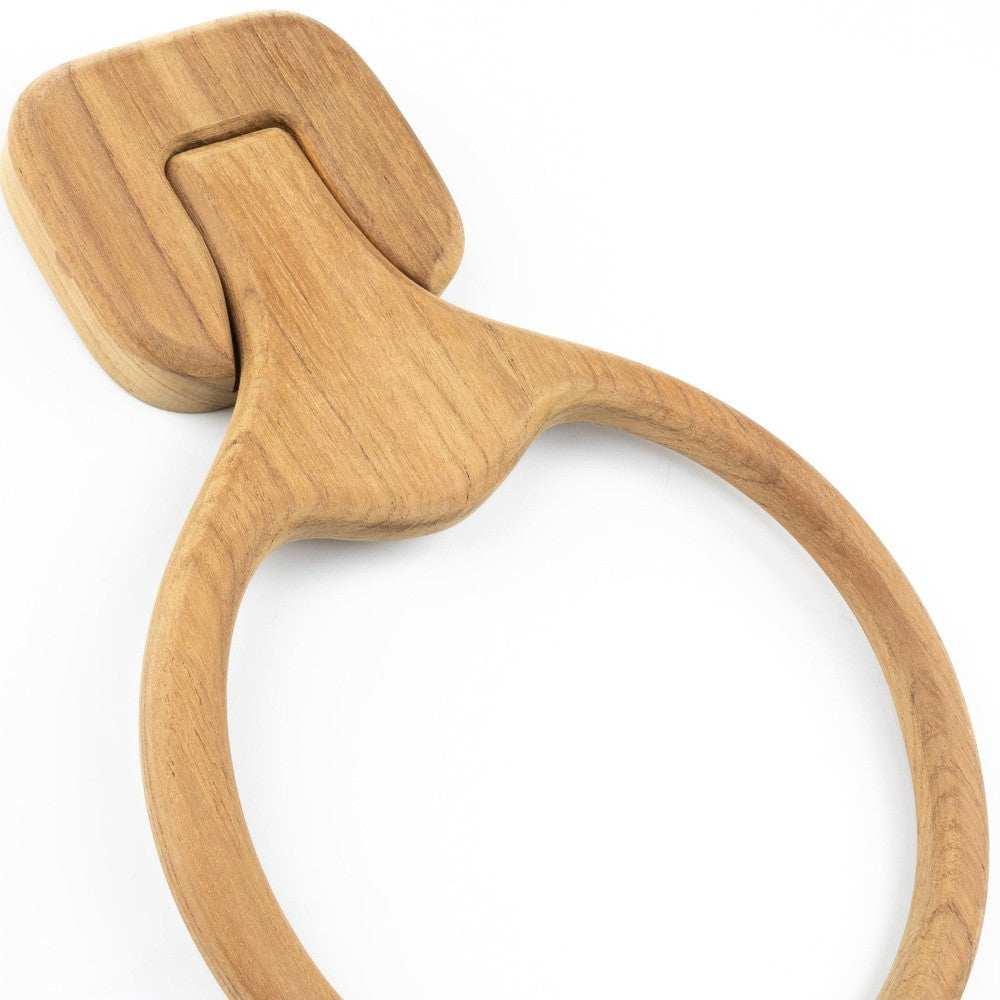 Natural Solid Teak Wood Wall Mount Towel Ring - Homeroots - Flyclothing LLC