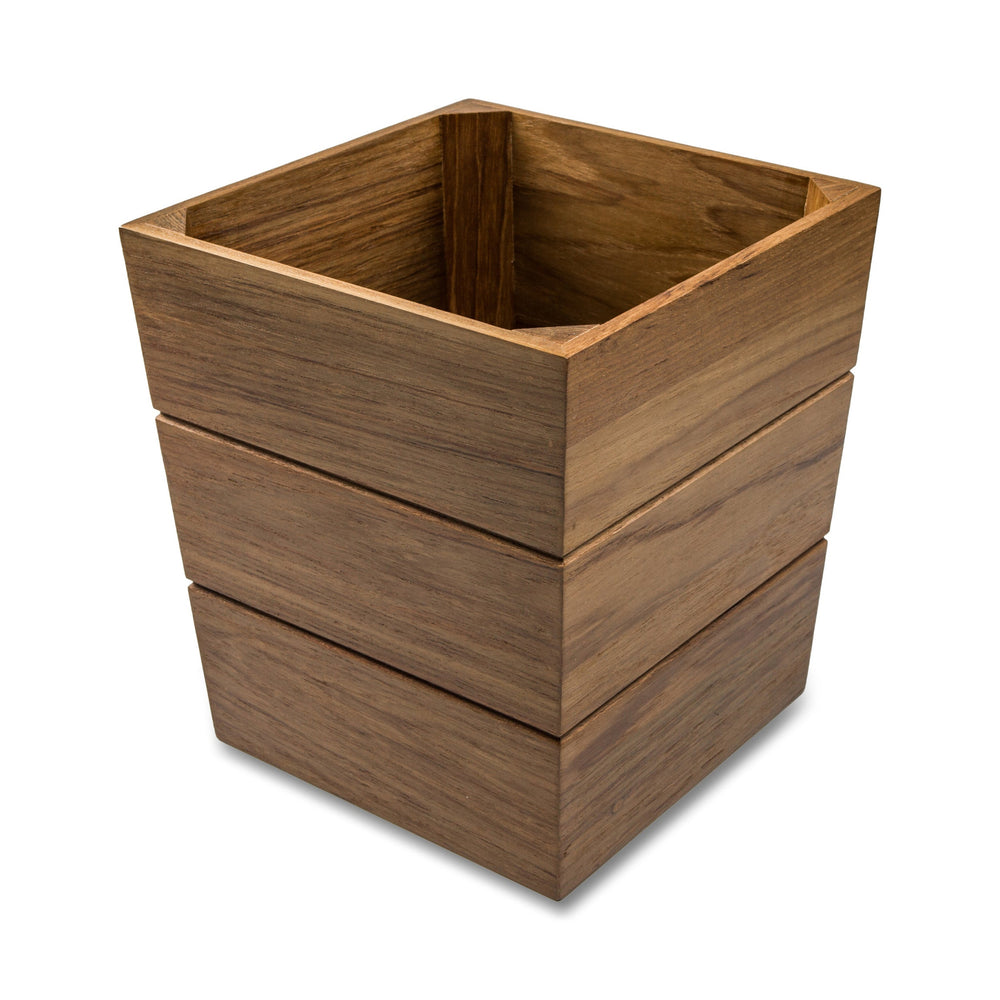 12" Traditional Solid Teak Large Waste Basket - Homeroots - Flyclothing LLC