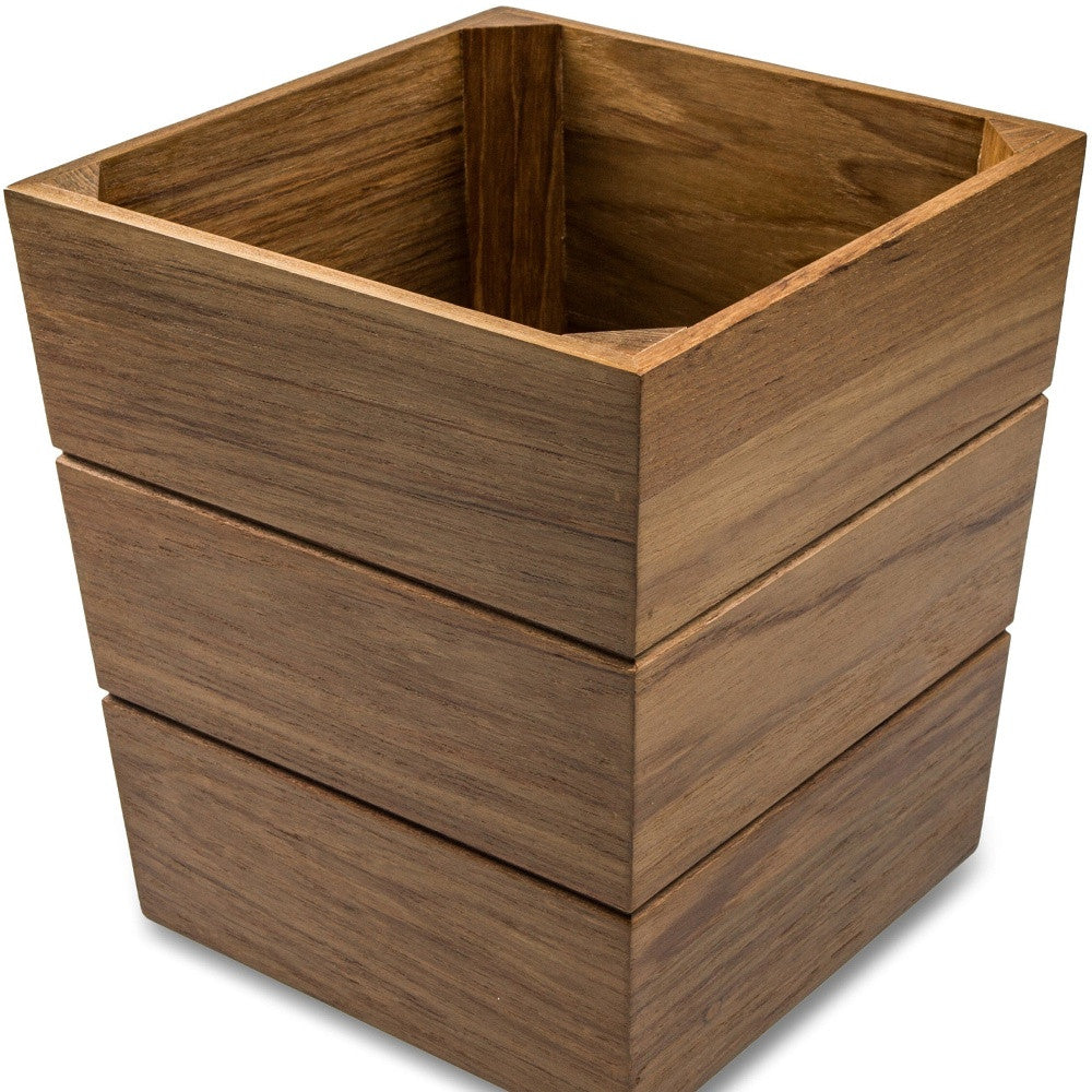 12" Traditional Solid Teak Large Waste Basket - Homeroots - Flyclothing LLC