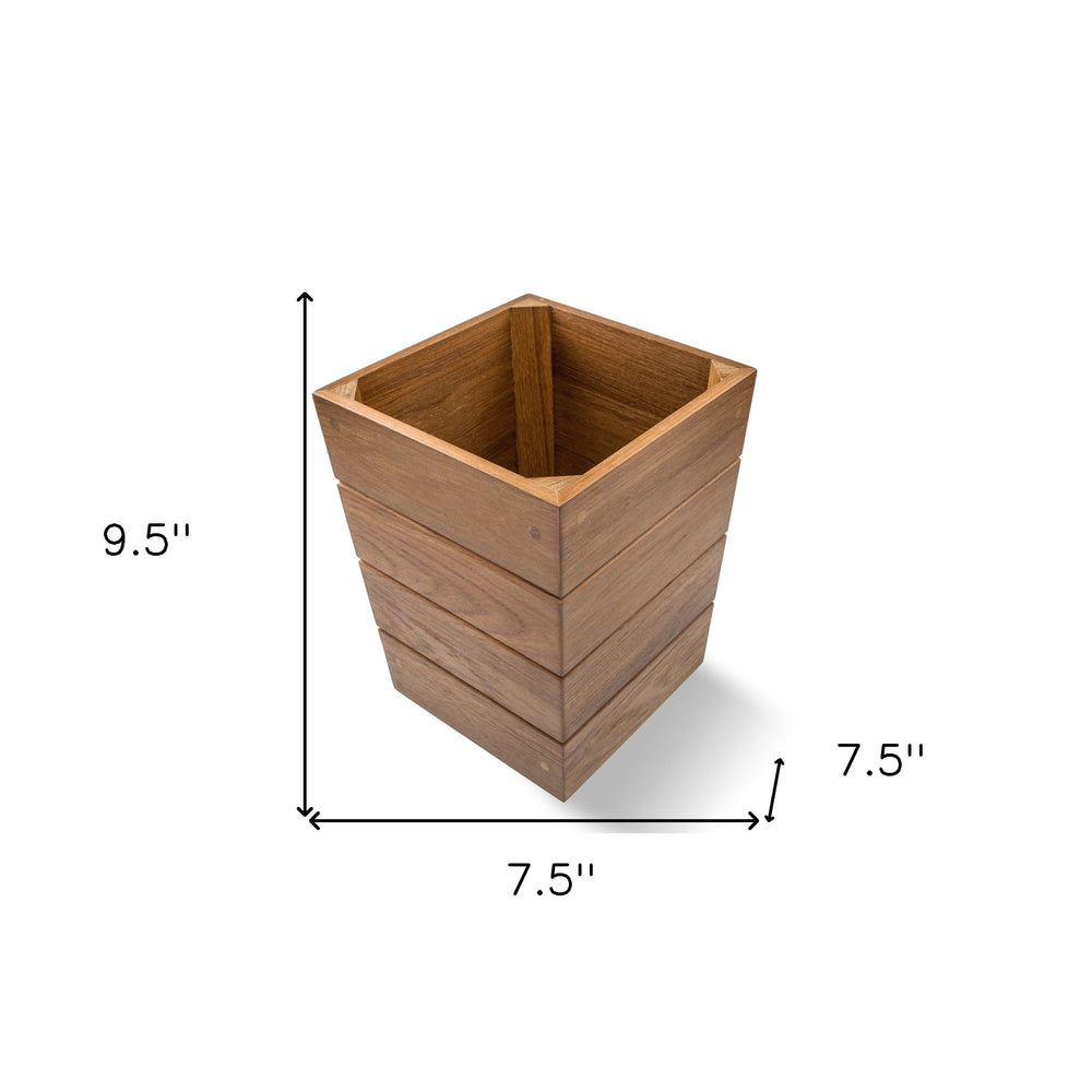 10" Traditional Solid Teak Small Waste Basket - Homeroots - Flyclothing LLC