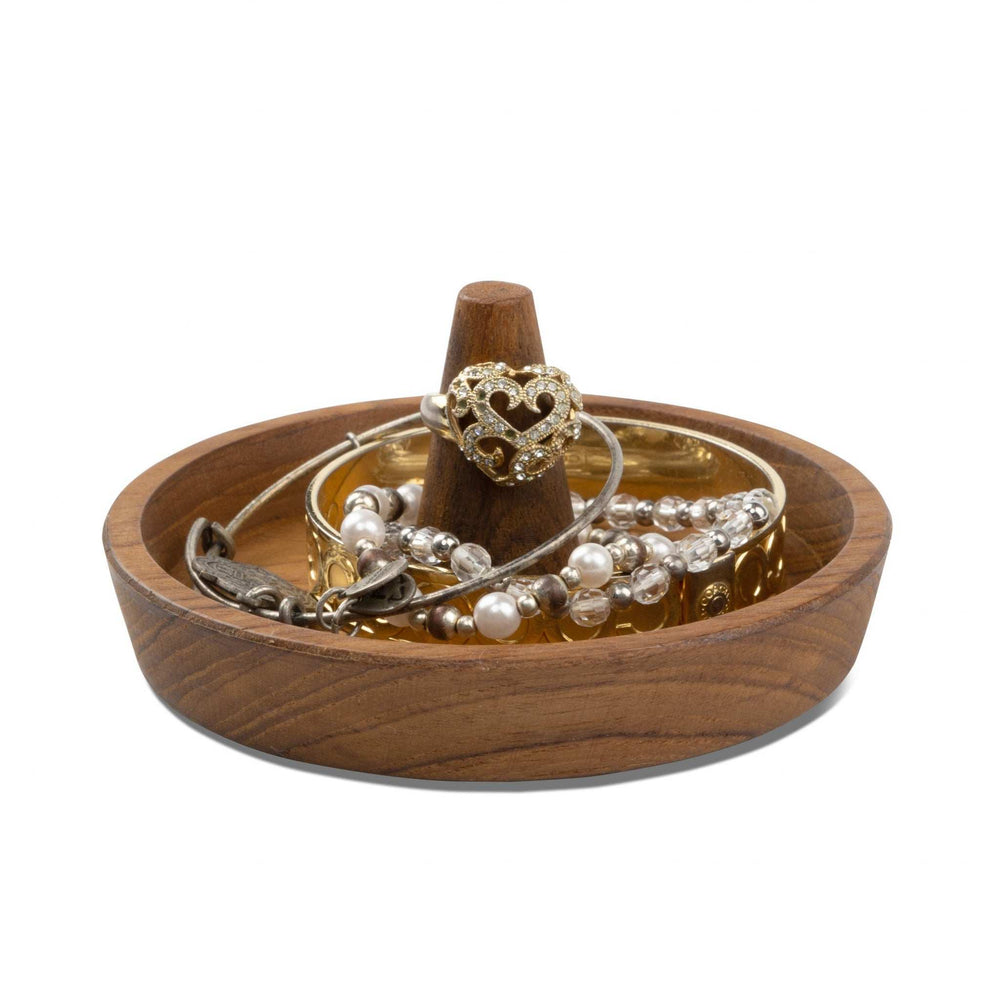 Traditional Solid Teak Ring Cone Jewelry Dish - Homeroots - Flyclothing LLC