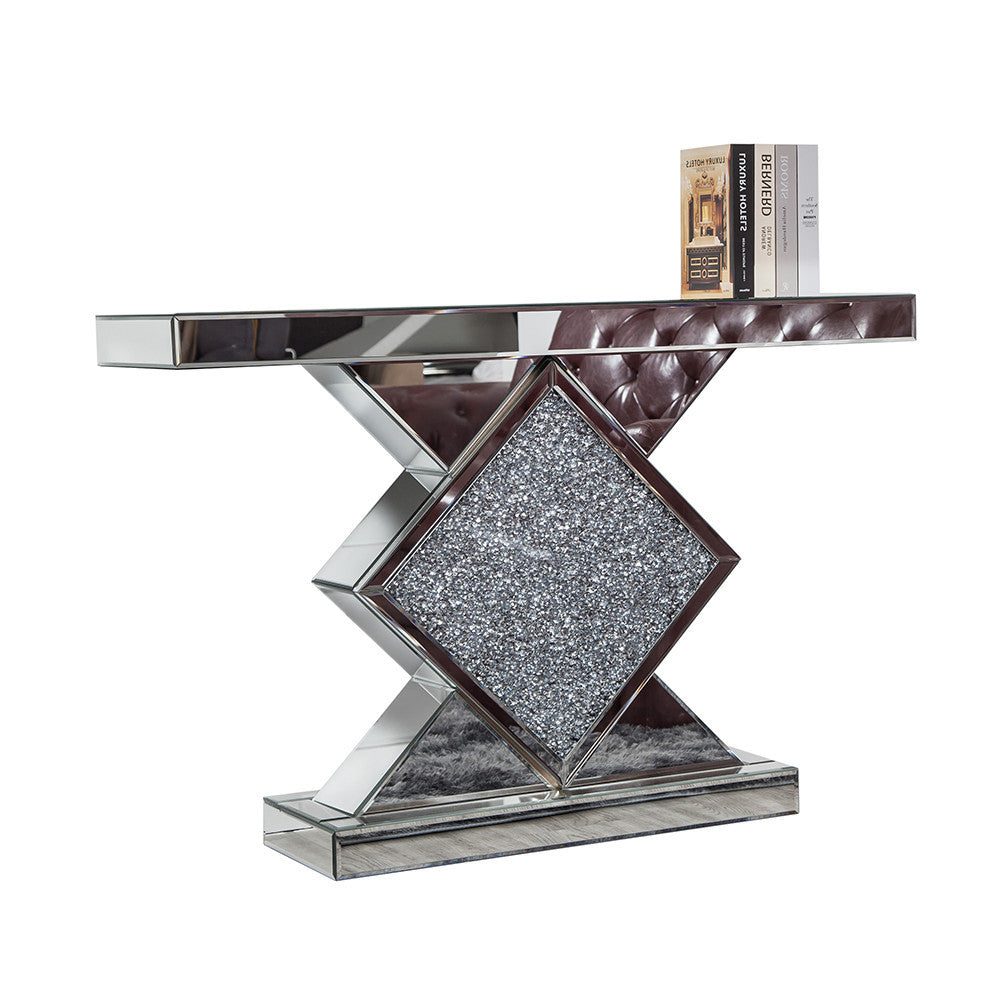 47" Clear and Silver Glass Mirrored Abstract Console Table - Homeroots - Flyclothing LLC