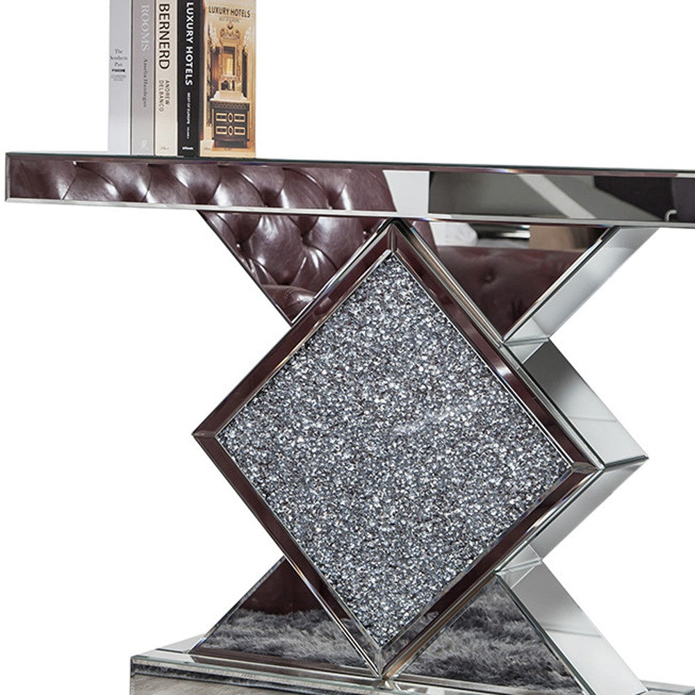 47" Clear and Silver Glass Mirrored Abstract Console Table - Homeroots - Flyclothing LLC