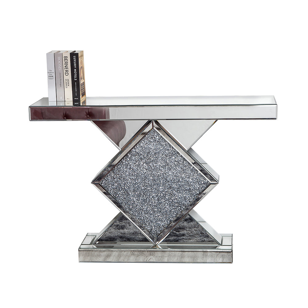 47" Clear and Silver Glass Mirrored Abstract Console Table - Homeroots - Flyclothing LLC