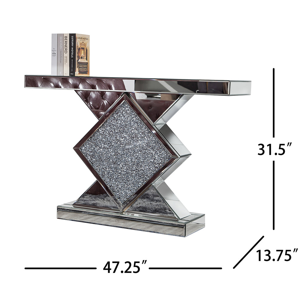 47" Clear and Silver Glass Mirrored Abstract Console Table - Homeroots - Flyclothing LLC