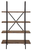 79" Brown and Black Acacia Live Edge Vertical Step Open Back Bookcase