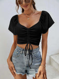Drawstring Short Sleeve Crop Top - Trendsi - Flyclothing LLC