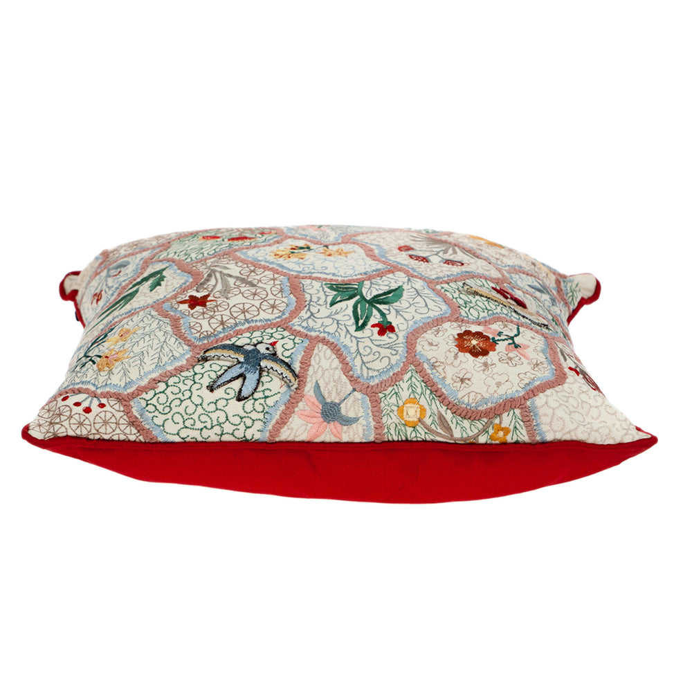 18" Beige Blue and Green Cotton Throw Pillow With Embroidery - Homeroots - Flyclothing LLC