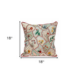 18" Beige Blue and Green Cotton Throw Pillow With Embroidery - Homeroots - Flyclothing LLC