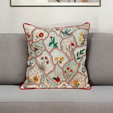 18" Beige Blue and Green Cotton Throw Pillow With Embroidery - Homeroots - Flyclothing LLC