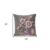 18" Taupe and Purple Cotton Throw Pillow With Embroidery - Homeroots - Flyclothing LLC