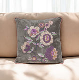 18" Taupe and Purple Cotton Throw Pillow With Embroidery - Homeroots - Flyclothing LLC