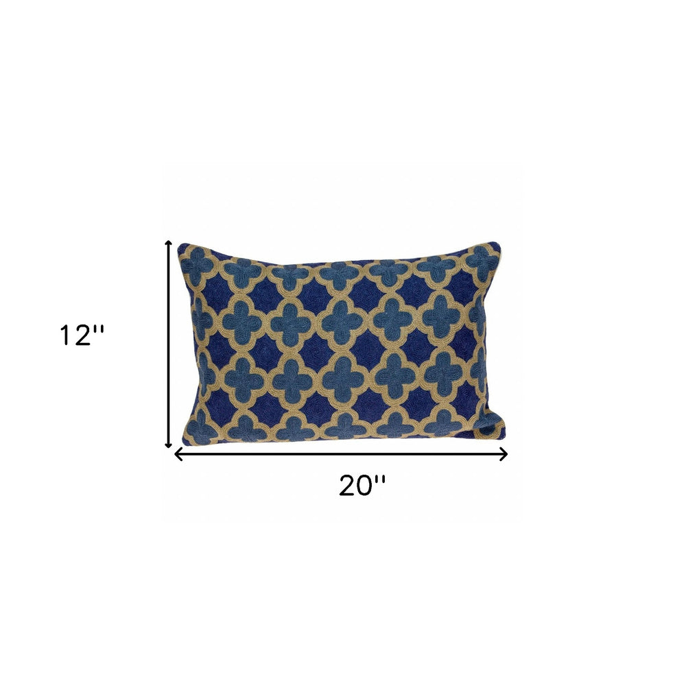12" X 20" Blue Cotton Throw Pillow - Homeroots - Flyclothing LLC