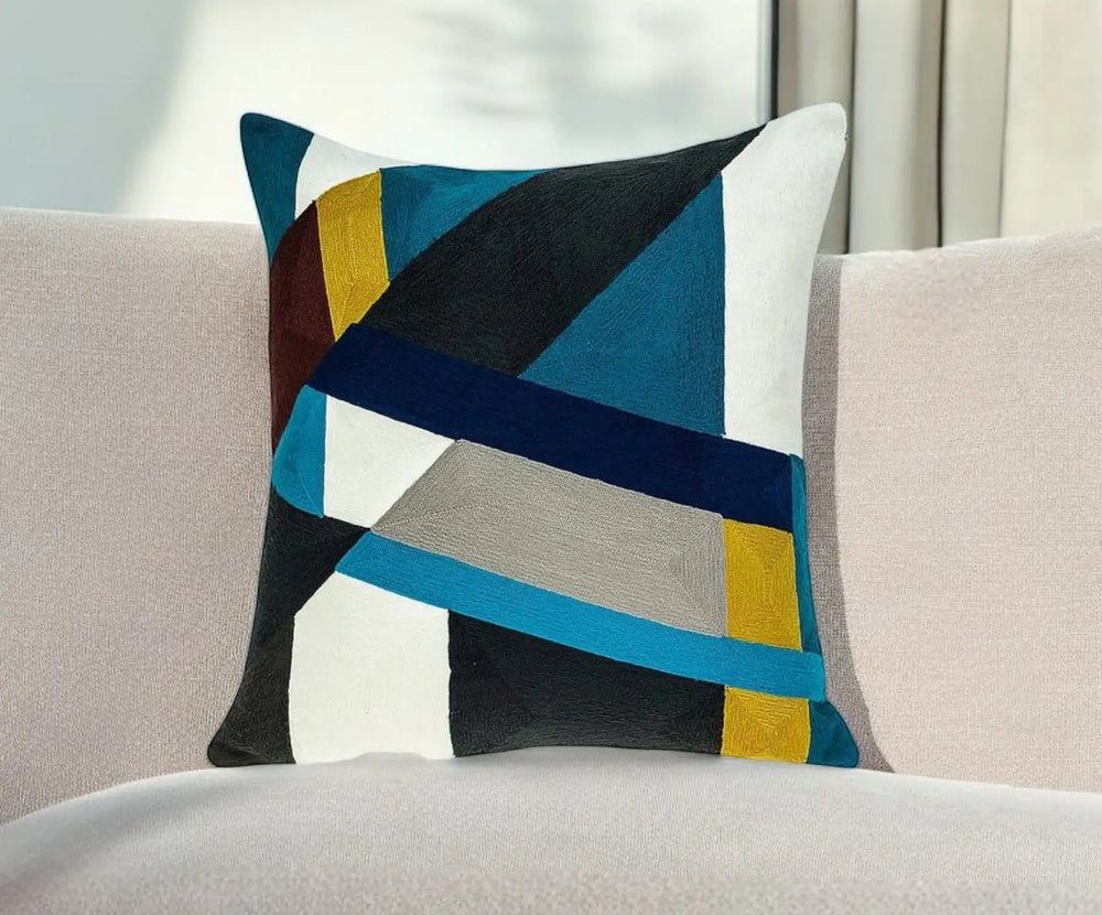 20" Blue and White Cotton Throw Pillow - Homeroots - Flyclothing LLC