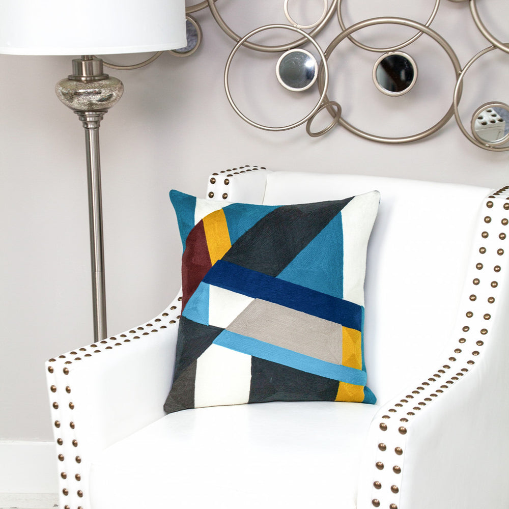 20" Blue and White Cotton Throw Pillow - Homeroots - Flyclothing LLC