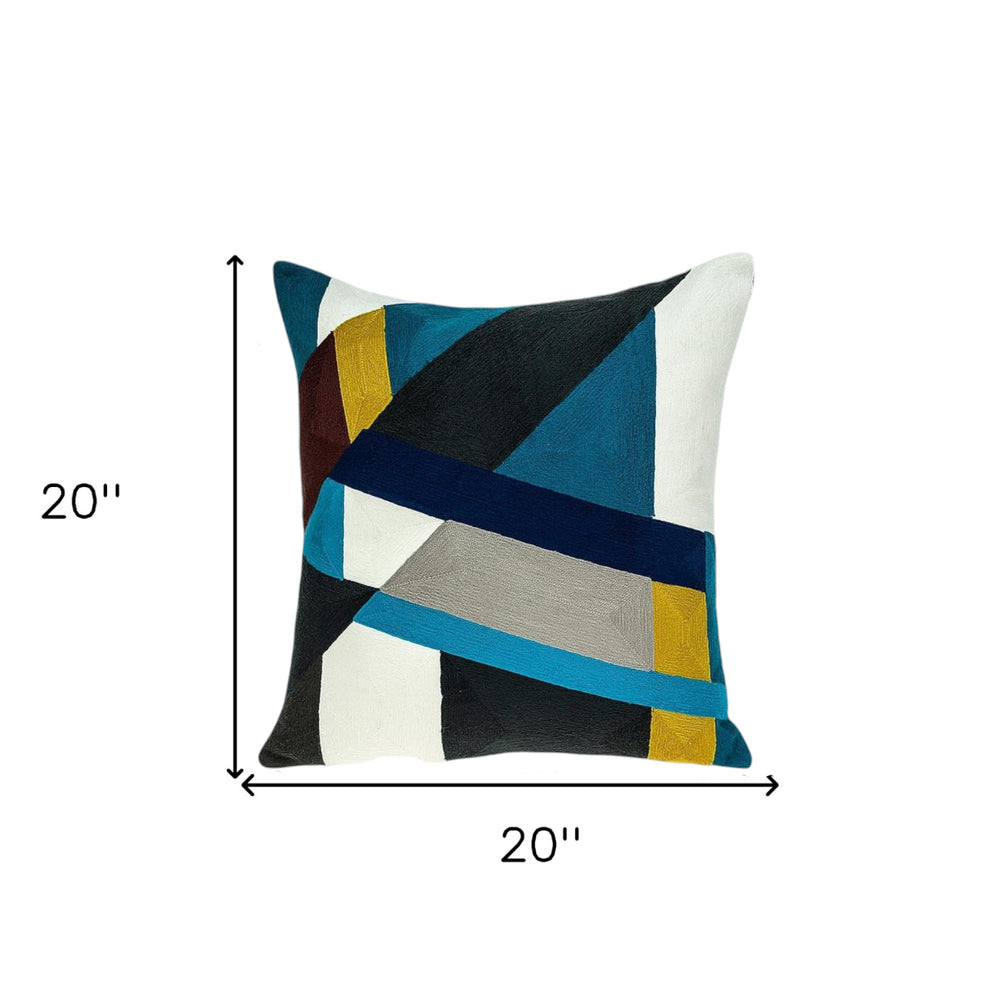 20" Blue and White Cotton Throw Pillow - Homeroots - Flyclothing LLC