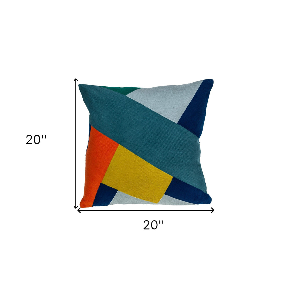 20" Blue and Yellow Cotton Throw Pillow - Homeroots - Flyclothing LLC