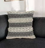 18" Beige and Black Cotton Throw Pillow With Embroidery - Homeroots - Flyclothing LLC