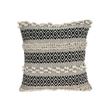 18" Beige and Black Cotton Throw Pillow With Embroidery - Homeroots - Flyclothing LLC