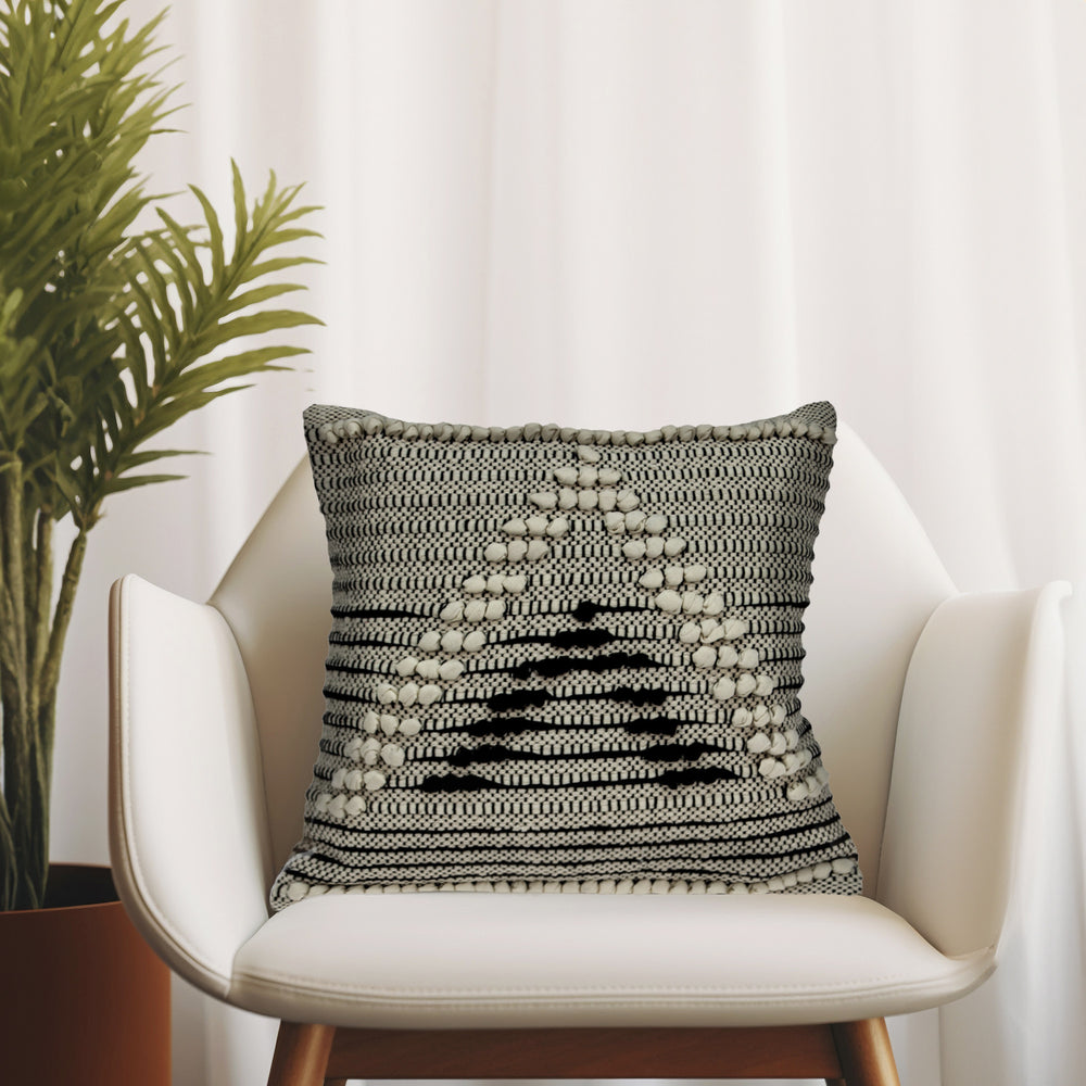 18" Beige and Black Cotton Throw Pillow With Embroidery - Homeroots - Flyclothing LLC