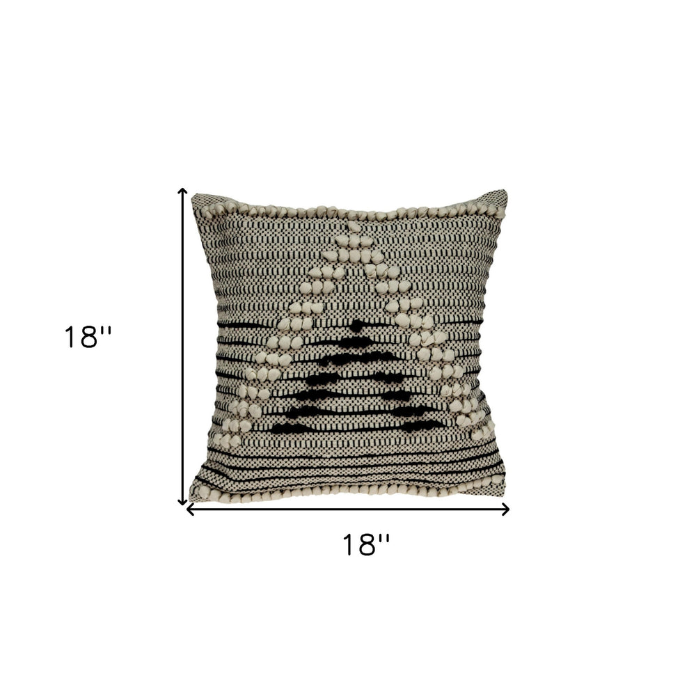 18" Beige and Black Cotton Throw Pillow With Embroidery - Homeroots - Flyclothing LLC
