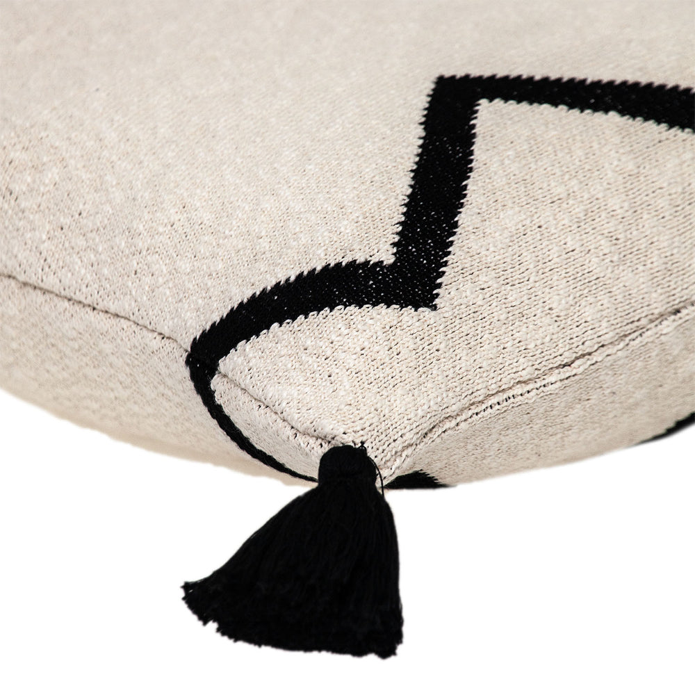 20" x 20" Black and Cream Zigzag Pattern Square Accent Throw Pillow with Tassel - Homeroots - Flyclothing LLC