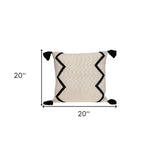 20" x 20" Black and Cream Zigzag Pattern Square Accent Throw Pillow with Tassel - Homeroots - Flyclothing LLC