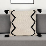 20" x 20" Black and Cream Zigzag Pattern Square Accent Throw Pillow with Tassel - Homeroots - Flyclothing LLC