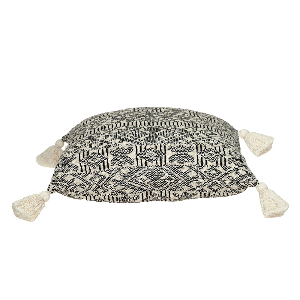 20" x 20" Black and Cream Bohemian Pattern Square Accent Throw Pillow with Tassel - Homeroots - Flyclothing LLC