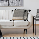 20" x 20" Beige Stripe Pattern Square Accent Throw Pillow with Tassel - Homeroots - Flyclothing LLC