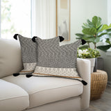 20" x 20" Beige Stripe Pattern Square Accent Throw Pillow with Tassel - Homeroots - Flyclothing LLC