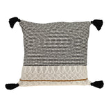 20" x 20" Beige Stripe Pattern Square Accent Throw Pillow with Tassel - Homeroots - Flyclothing LLC
