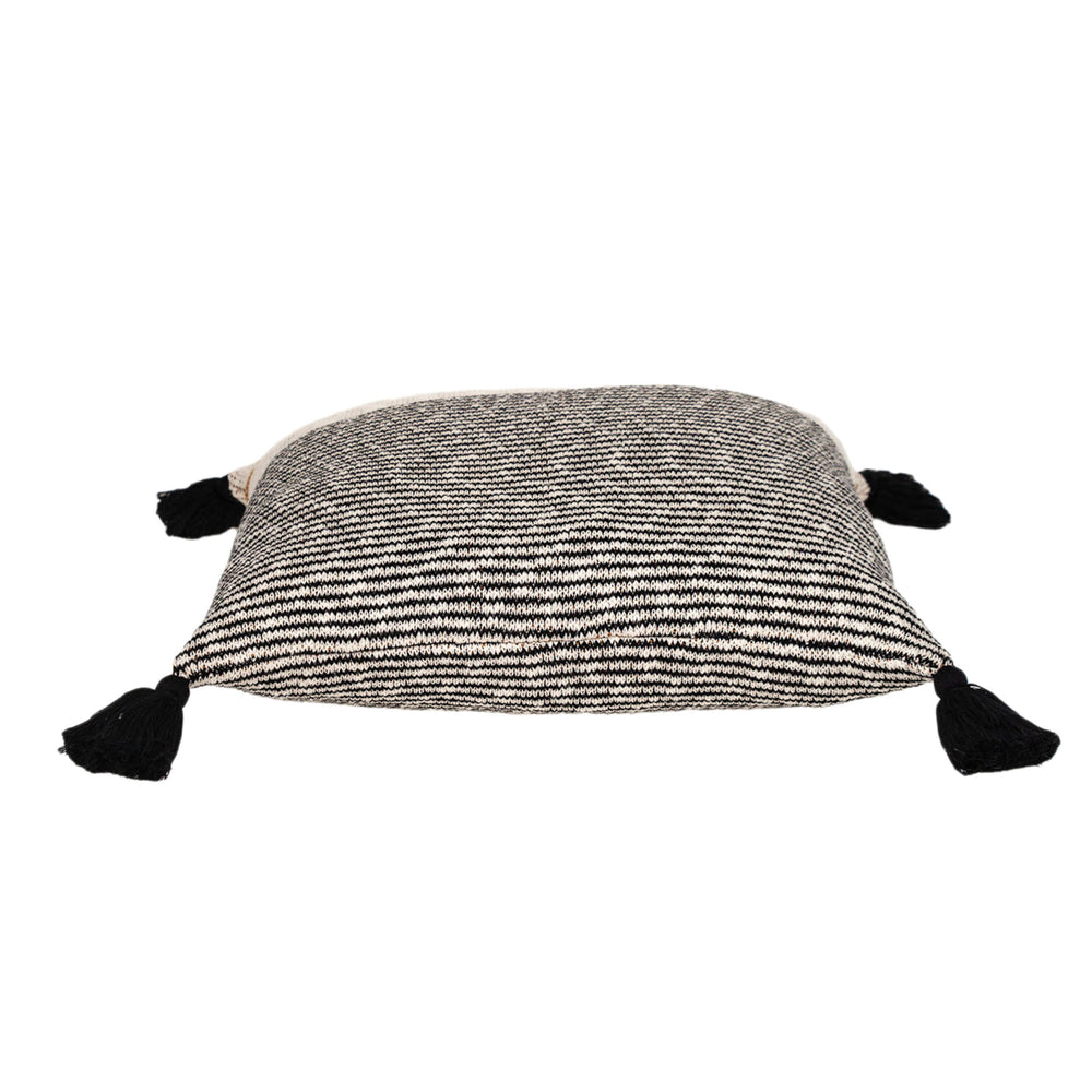 20" x 20" Beige Stripe Pattern Square Accent Throw Pillow with Tassel - Homeroots - Flyclothing LLC