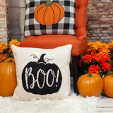 20" x 20" Cream Black Pumpkin Boo Square Accent Throw Pillow - Homeroots - Flyclothing LLC