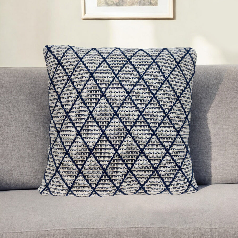 20" x 20" Blue Argyle Transitional Accent Throw Pillow - Homeroots - Flyclothing LLC