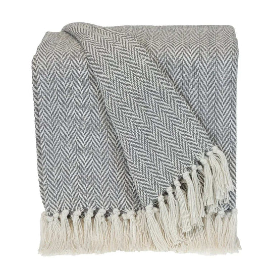 Handloomed Light Gray Cotton Throw Blanket with Tassels - Homeroots - Flyclothing LLC
