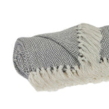 Handloomed Light Gray Cotton Throw Blanket with Tassels - Homeroots - Flyclothing LLC