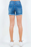 American Bazi High Waist Distressed Frayed Denim Shorts - Trendsi - Flyclothing LLC