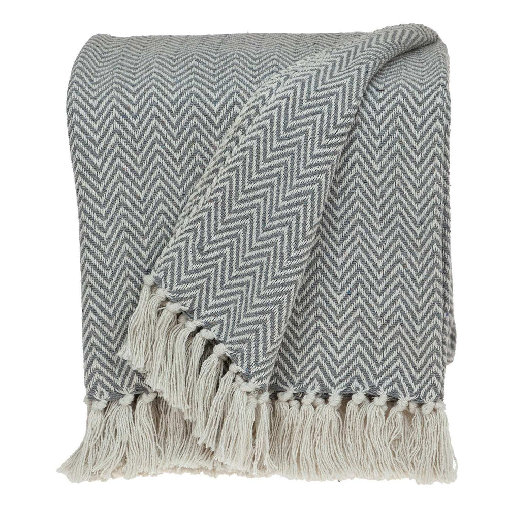 Handloomed Dark Gray Cotton Throw Blanket with Tassels - Homeroots - Flyclothing LLC