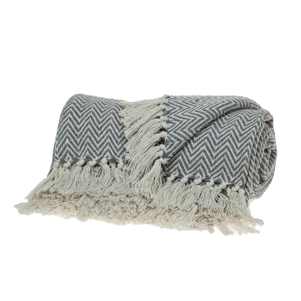 Handloomed Dark Gray Cotton Throw Blanket with Tassels - Homeroots - Flyclothing LLC