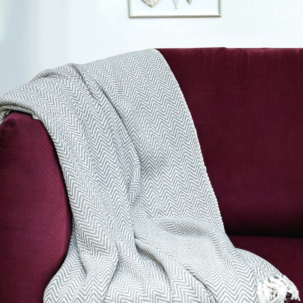 Handloomed Dark Gray Cotton Throw Blanket with Tassels - Homeroots - Flyclothing LLC