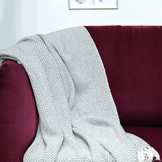 Handloomed Dark Gray Cotton Throw Blanket with Tassels - Homeroots - Flyclothing LLC
