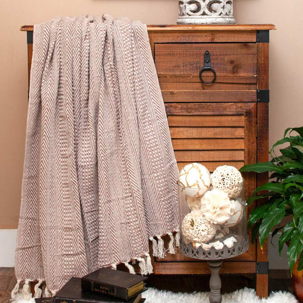 Brown and Beige Woven Herringbone Handloomed Throw - Homeroots - Flyclothing LLC