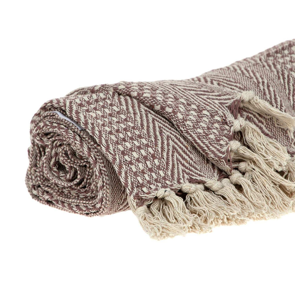 Brown and Beige Woven Herringbone Handloomed Throw - Homeroots - Flyclothing LLC