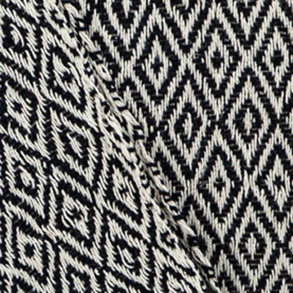 Boho Black and Beige Woven Diamond Pattern Throw with Tassels - Homeroots - Flyclothing LLC